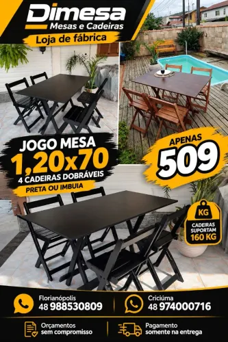 Mesa retangular 1,20x70 com 4 cadeiras dobráveis