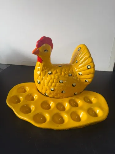 Porta Ovo Cerâmica Galinha Amarela 12 Cavidades - Organizador Cozinha Rústica/Retrô