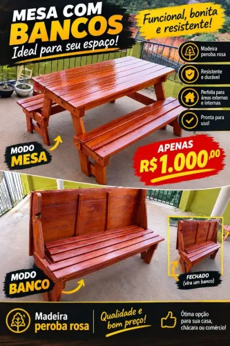 Mesa 2 em 1 peroba rosa linda