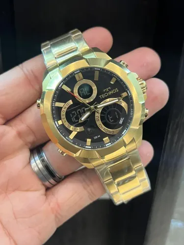Relógio Masculino Technos Digital Analógico Dourado Robusto 
