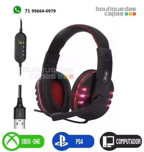 Fone Headset Gamer Usb Led Microfone Kp-359 Knup pc ps4 xbox