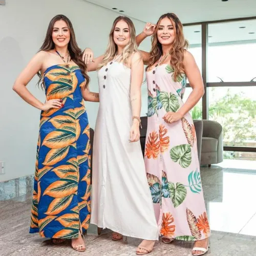 Vendo Vestido Longo Feminino Verão de alça com Detalhe Vermelho Fim de Ano Réveillon 