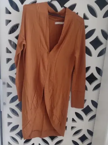 Cardigan alongado em malha, Tam P, usado