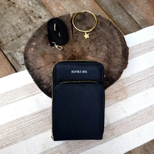 Bolsa pequena porta celular com alça removível e divisória transparente