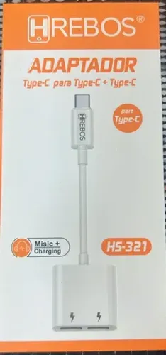 Cabo adaptador fone de ouvido duplo android tipo c fone + carregador xiaomi hrebos hs321