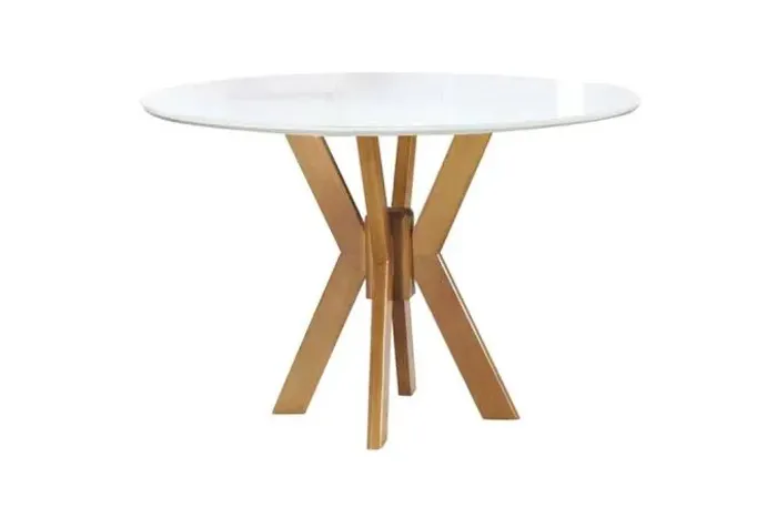 Mesa de Jantar Redonda de vidro 110x110 com base em madeira r54