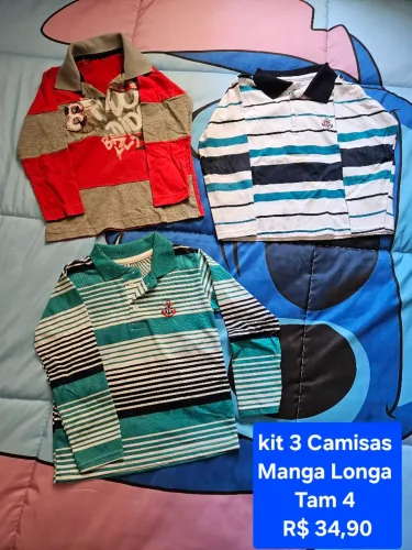 Kit 3 Camisas Manga Longa Tam. 4