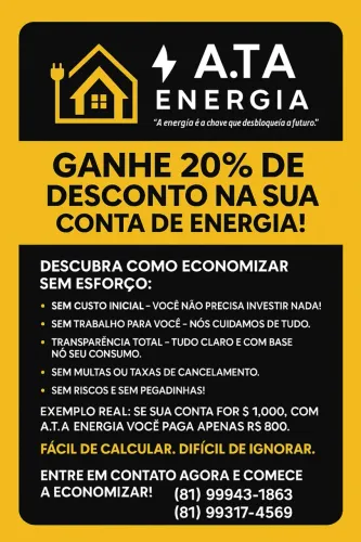 Ganhe 20% de desconto na sua conta de energia!