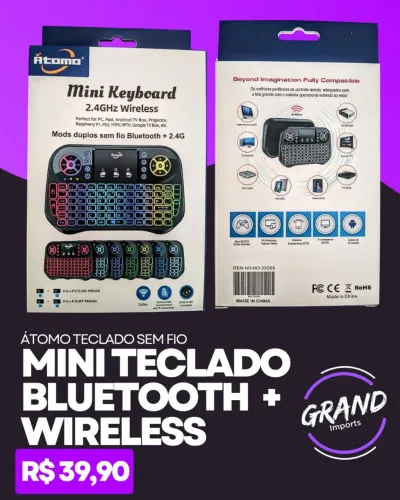 Mini Teclado Bluetooth e Wireless 