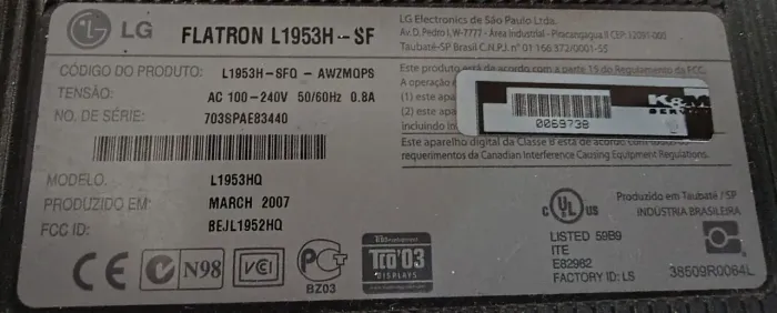 Placa Mãe do Monitor LG Flatron L1953H - 19 polegadas