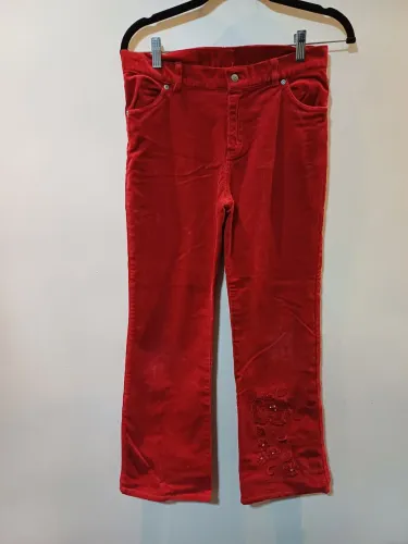 Calça vermelha Children Place de veludo cotelê com bordado floral