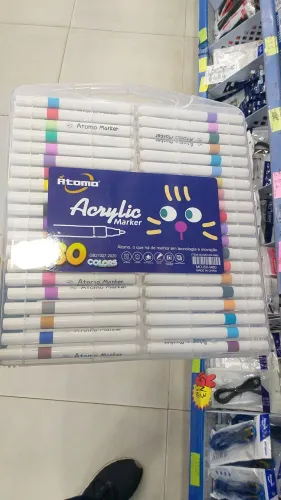Kit 80 Canetas Marcador Acrylic Atomo Cores Vibrantes