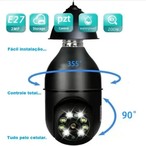 Câmera Bulbo Ip Wi-fi 360 Graus Black