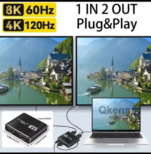 Divisor de sinal Splitter HDMI 1x2 8K 60Hz 4K 120Hz Plug & Play