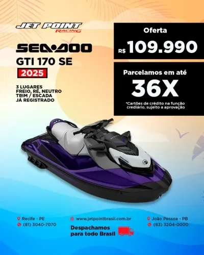 JET SKI SEA DOO GTi 170 SE 2025, 3 Lugares, Parcelamos 36x