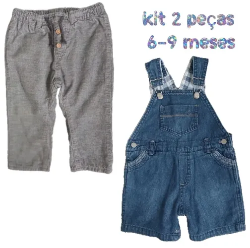 Jardineira + calça menino 6-9 anos