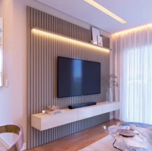 Painel ripado cinza com led - Entrega e montagem GRATIS