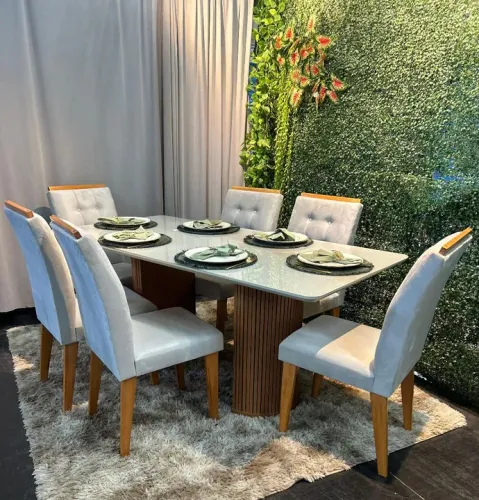 Mesa de Jantar Moderna 6 Cadeiras - Madeira e Vidro