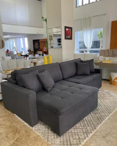 Sofá retrátil de canto cinza