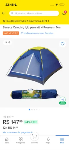 Barraca de acampar e coxão inflável