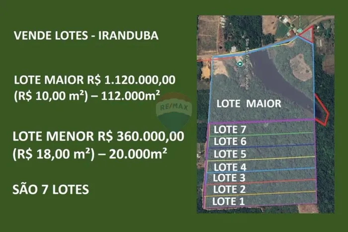 OPORTUNIDADE EM IRANDUBA  VENDE LOTES GRANDES A PARTIR DE 20.000m²