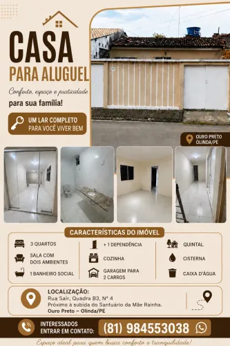 CASA PARA ALUGAR - OURO PRETO | OLINDA/PE