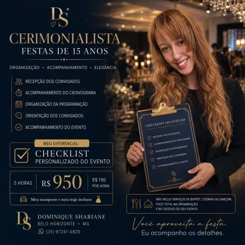 CERIMONIALISTA DE EVENTOS R$ 190/Hora
