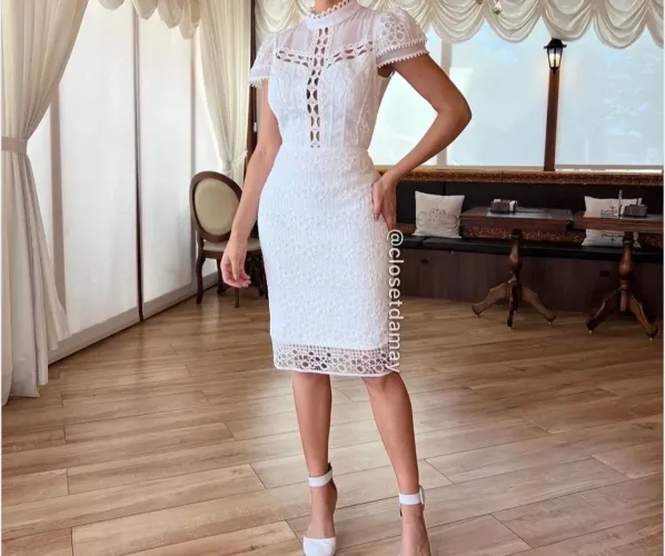 Vestido dress tubinho branco no laise