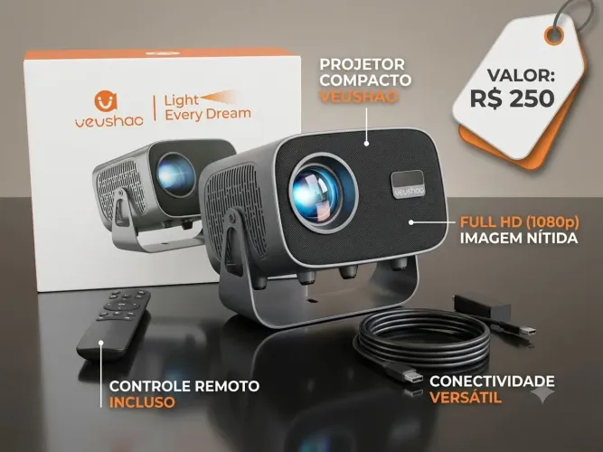 Projetor Compacto Vevshao Full HD (1080p) + Controle Remoto - Desapego / Mudança