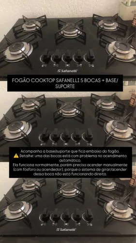 FOGÃO COOKTOP SAFANELLI 5 BOCAS + BASE/SUPORTE