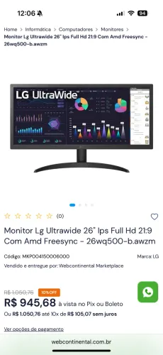 Monitor LG 26 polegadas
