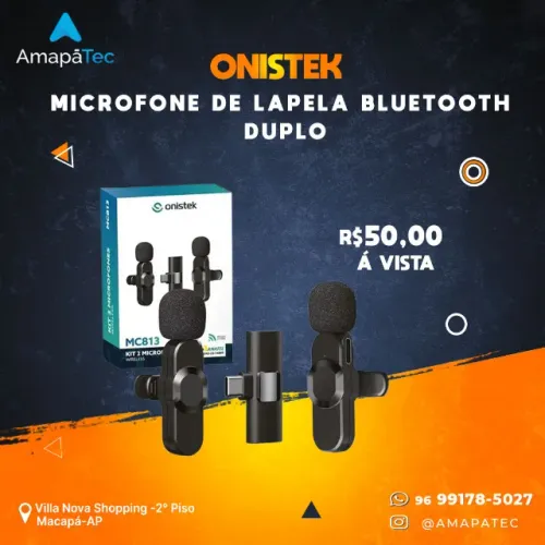 Microfone Lapela Sem Fio Duplo Tipo-C Onistek