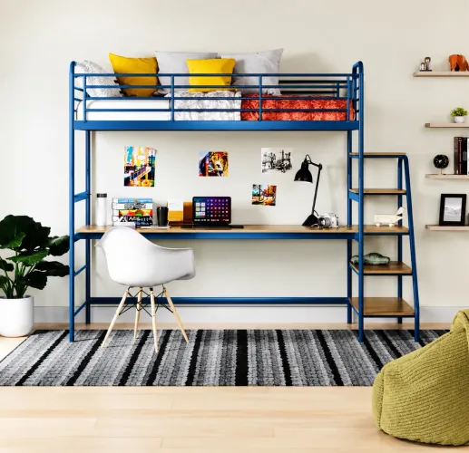 Cama Alta Com Escrivaninha Multifuncional Em Ferro