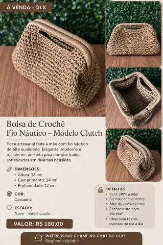 Clutch de mão de crochê
