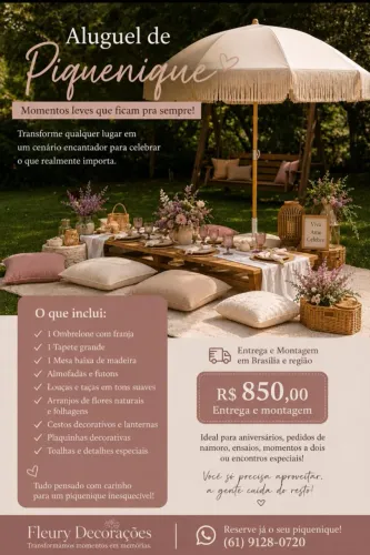 PIQUENIQUE DECORADO PARA ALUGAR | BRASÍLIA | R$ 850