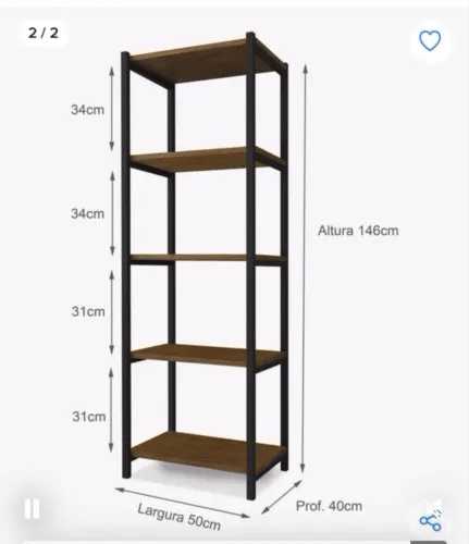 Livreiro Aparador Estilo Industrial 5 Prateleiras Mdf Metal Cor Preto/Imbuia