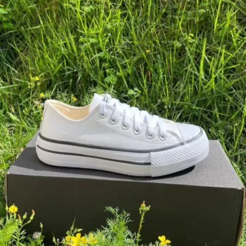 Tênis plataforma feminino branco courino