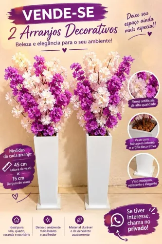 2 Arranjos decorativos de flores - 90x15cm