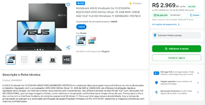 Notebook ASUS Vivobook Go 15 E1504FA-BQ5312WS Mixed Black