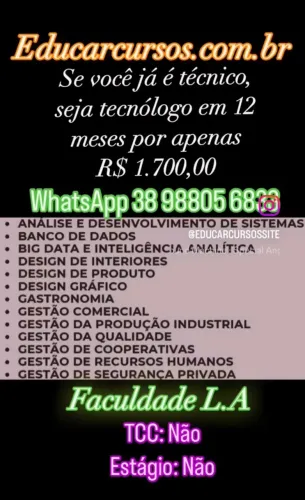 SE VOCÊ É TÉCNICO SEJA TECNÓLOGO EM 01 ANO
