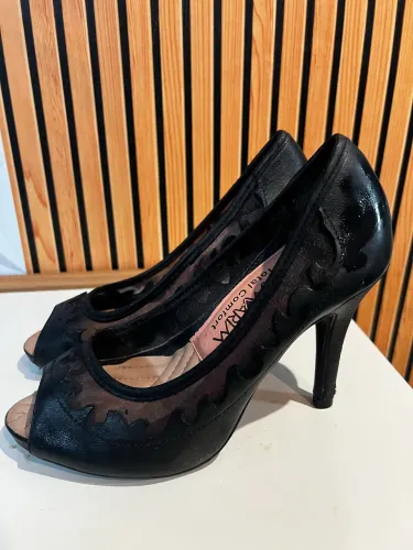 Scarpin Peep Toe Preto Ramarim Festa Salto Alto Confortável Tam 35