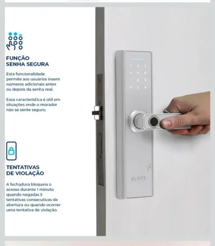 Fechadura Digital de Embutir com Biometria Elsys, Prata | ESF-DE2000B