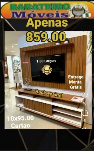 Rack e painel ripado para televisão