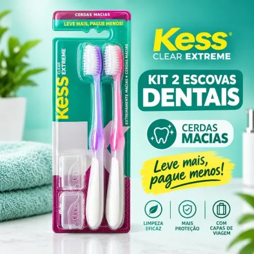 Kit 2 Escovas Dentais Kess Clear Extreme 