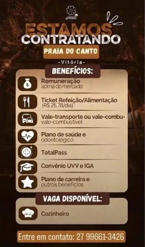 COZINHEIRO COM OU SEM EXPERIENCIA 