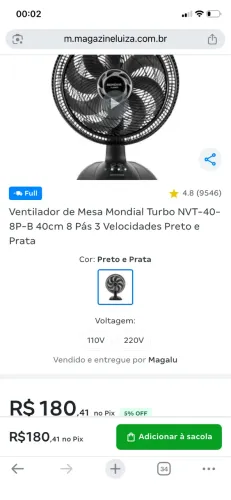 Ventilador Mondial Turbo 8 pás (novo)