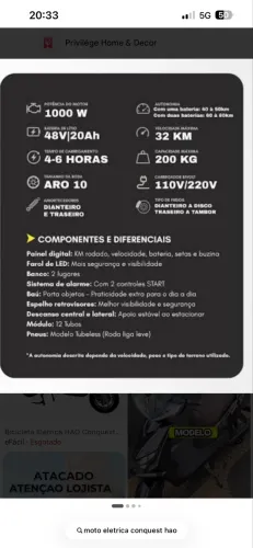 MOTO ELÉTRICA CONQUEST NOVA
