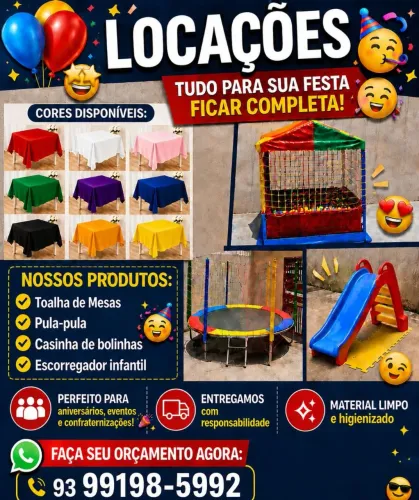 Aluguel pula pula e toalhas de mesas 
