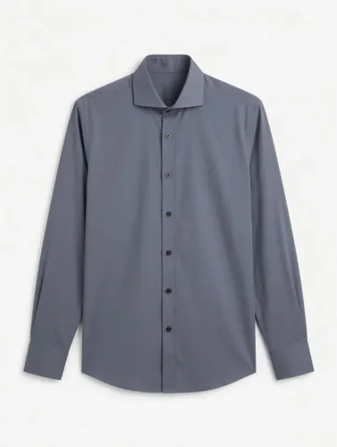 Camisa Social Brooksfield Azul Acinzentado Slim Fit - Algodão Premium