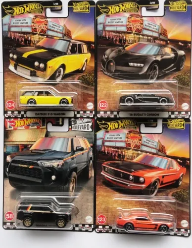 hot wheels combo 4 minis premium pneus de borracha mustang toyota datsun bugatti hotwheels